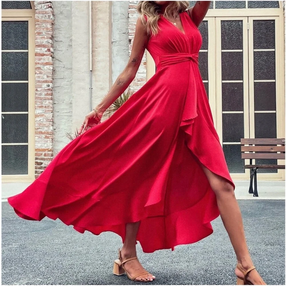 Boho Sleeveless High Low Ruffle Maxi Dress - Picture 13 of 14